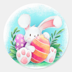Sticker Rond Aquarelle de lapin de Pâques Sceau à coller