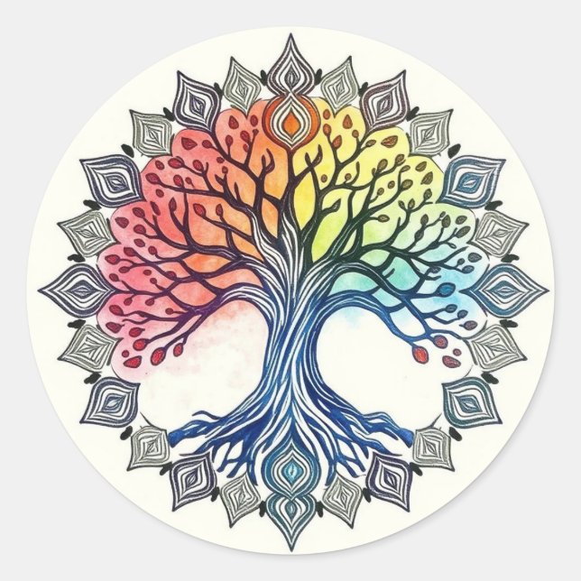 Sticker Rond Aquarelle de l'arbre de vie (Devant)