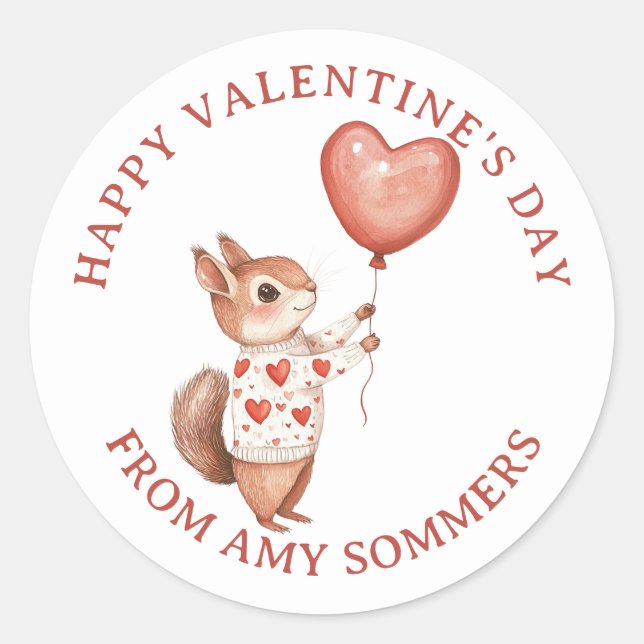 Sticker Rond Aquarelle de l'enfant Heureuse Sainte-Valentin ani (Devant)