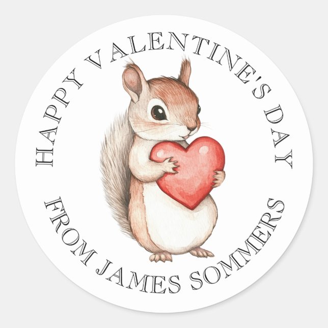 Sticker Rond Aquarelle de l'enfant Heureuse Sainte-Valentin ani (Devant)