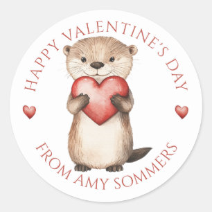 Sticker Rond Aquarelle de l'enfant Heureuse Sainte-Valentin ani