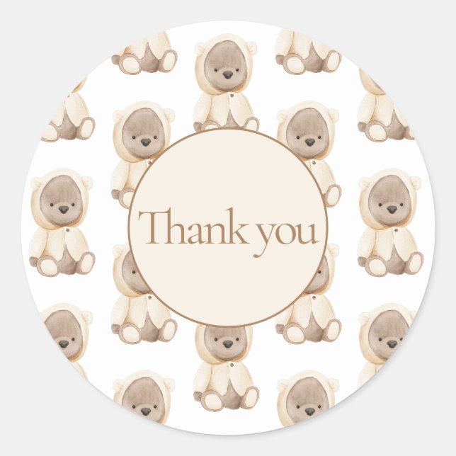 Sticker Rond Aquarelle de l'ours Merci bébé simple (Devant)