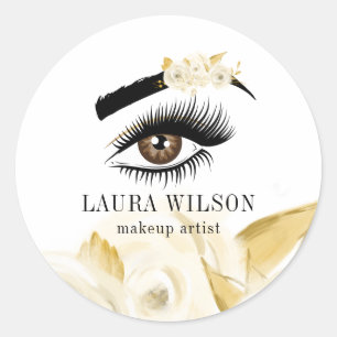 Sticker Rond Aquarelle de maquillage Fleurs blanches à long oei