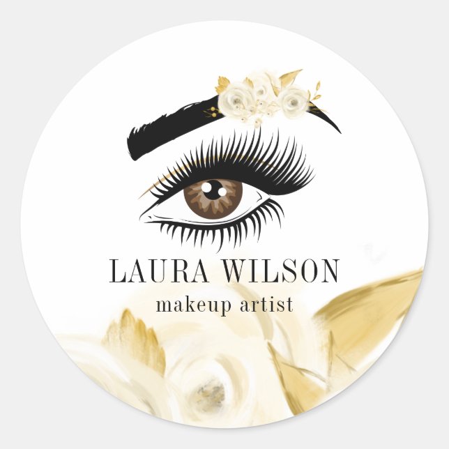 Sticker Rond Aquarelle de maquillage Fleurs blanches à long oei (Devant)
