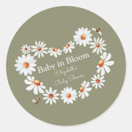 Sticker Rond Aquarelle de marguerite et Baby shower d'abeille