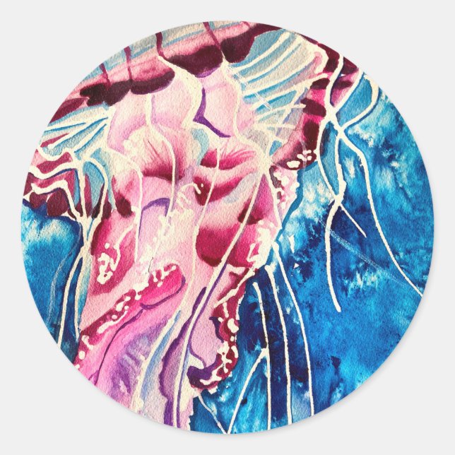 Sticker Rond Aquarelle de méduse art océanique (Devant)
