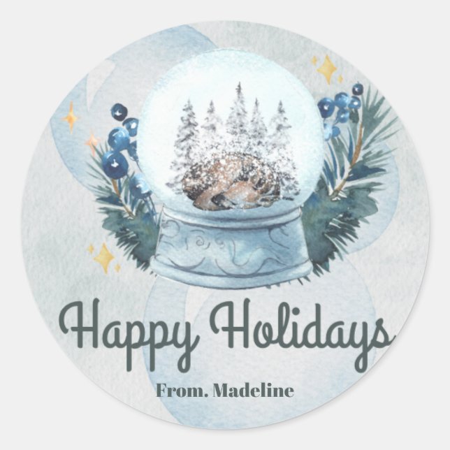 Sticker Rond Aquarelle de neige cadeau de Noël (Devant)