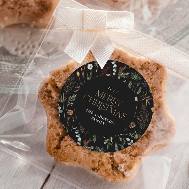 Sticker Rond Aquarelle de Noël botanique floral foncé moody (Créateur téléchargé)