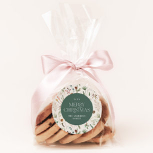 Sticker Rond Aquarelle de Noël botanique sauge floral vert