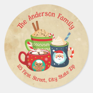 Sticker Rond Aquarelle de Noël Mug Coca Chocolat mignonne