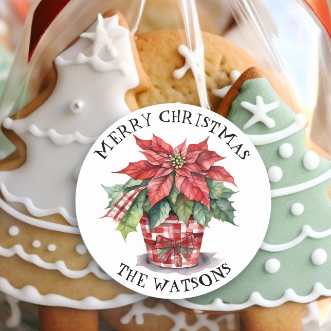 Sticker Rond Aquarelle de Noël Poinsettia Personnalisé (Créateur téléchargé)