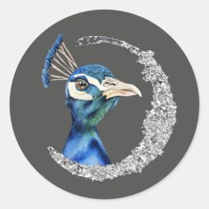 Sticker Rond Aquarelle de paon avec des parties scintillantes