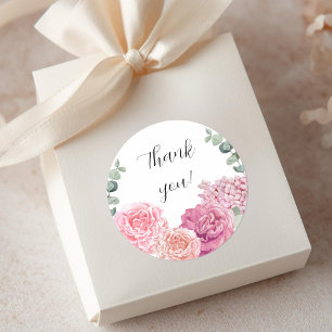 Sticker Rond Aquarelle de pêche rose Merci délicate florale
