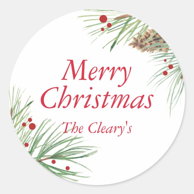 Sticker Rond Aquarelle de pin de Noël | Noël 2016 (Devant)