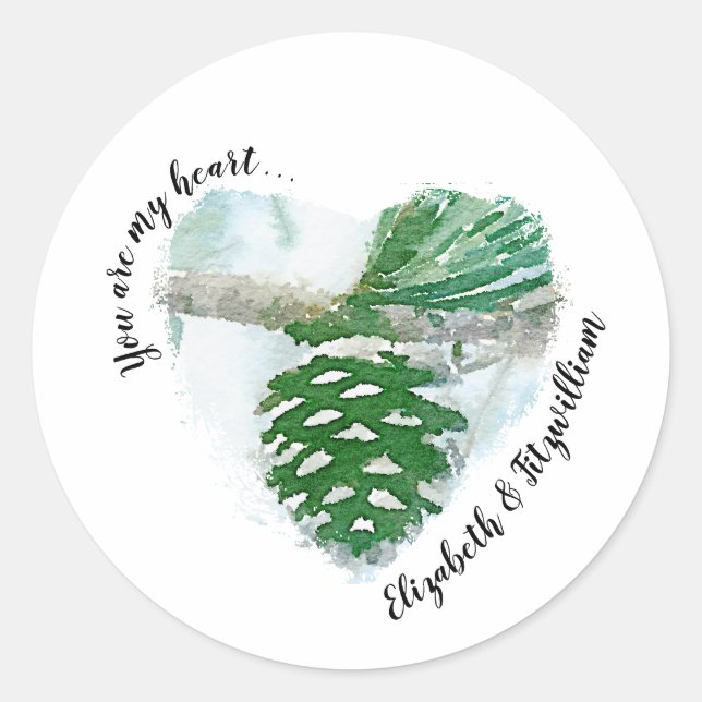 Sticker Rond Aquarelle de pin vert pâle (Devant)