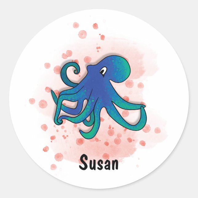 Sticker Rond aquarelle de poulpe heureuse (Devant)