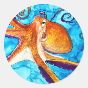 Sticker Rond Aquarelle de poulpe sous l'art marin