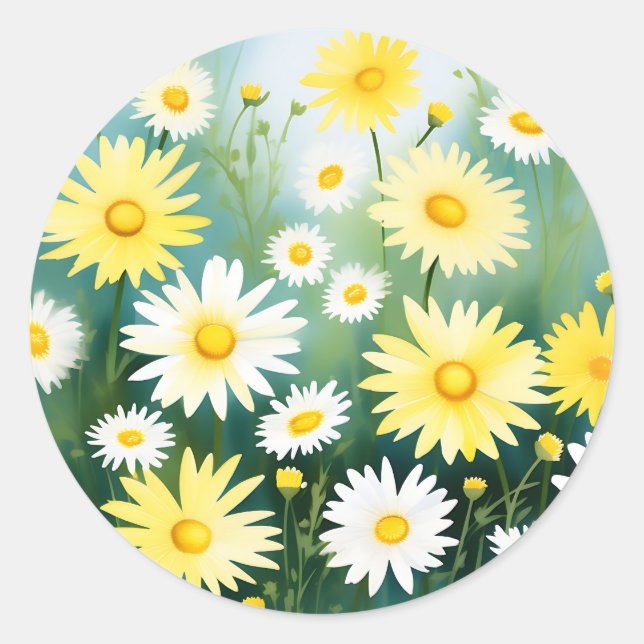 Sticker Rond Aquarelle de prairie jaune (Devant)