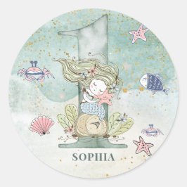 Sticker Rond Aquarelle de sirène 1er anniversaire
