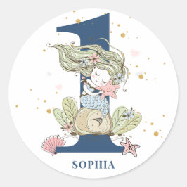 Sticker Rond Aquarelle de sirène 1er anniversaire