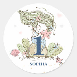 Sticker Rond Aquarelle de sirène 1er Anniversaire Classic Stic 