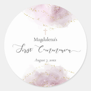 Sticker Rond aquarelle décoration Première communion fille