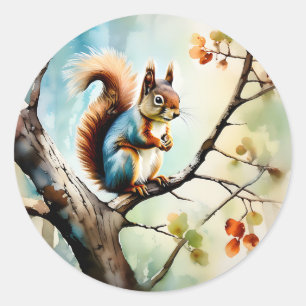 Sticker Rond Aquarelle d'écureuil Nature
