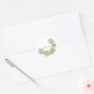 Sticker Rond Aquarelle demi-couronne monogramme mariage sibbald