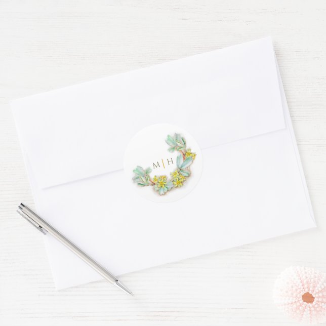 Sticker Rond Aquarelle demi-couronne monogramme mariage sibbald (Enveloppe)