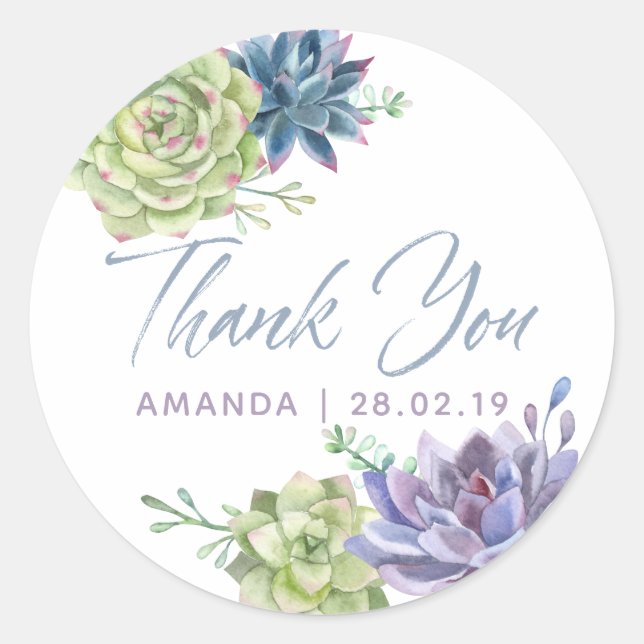 Sticker Rond Aquarelle Désert Cactus Succulents Merci (Devant)