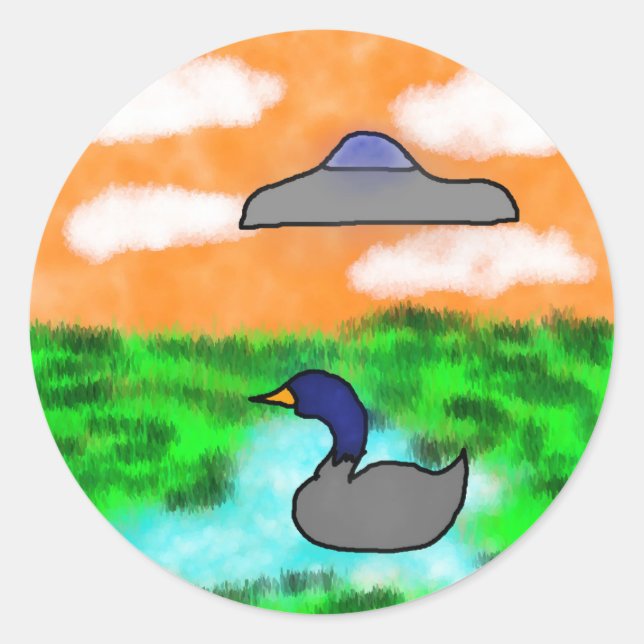 Sticker Rond aquarelle dessin oie moment extraterrestre (Devant)