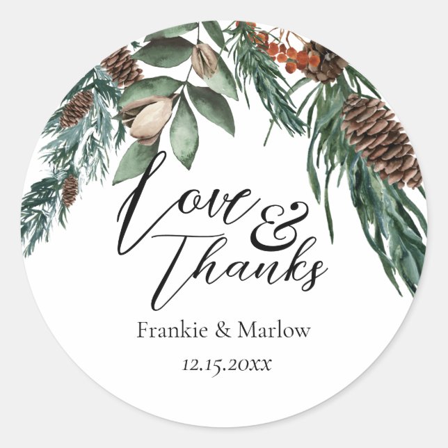 Sticker Rond Aquarelle d'hiver Baies de pin vert (Devant)