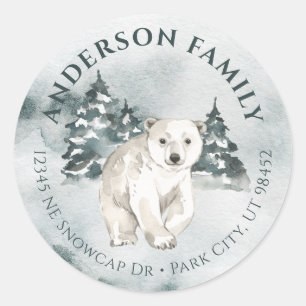 Sticker Rond Aquarelle d'hiver de l'ours polaire Petits Étiquet