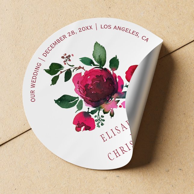 Sticker Rond Aquarelle d'hiver rouge peonquet mariage (Créateur téléchargé)