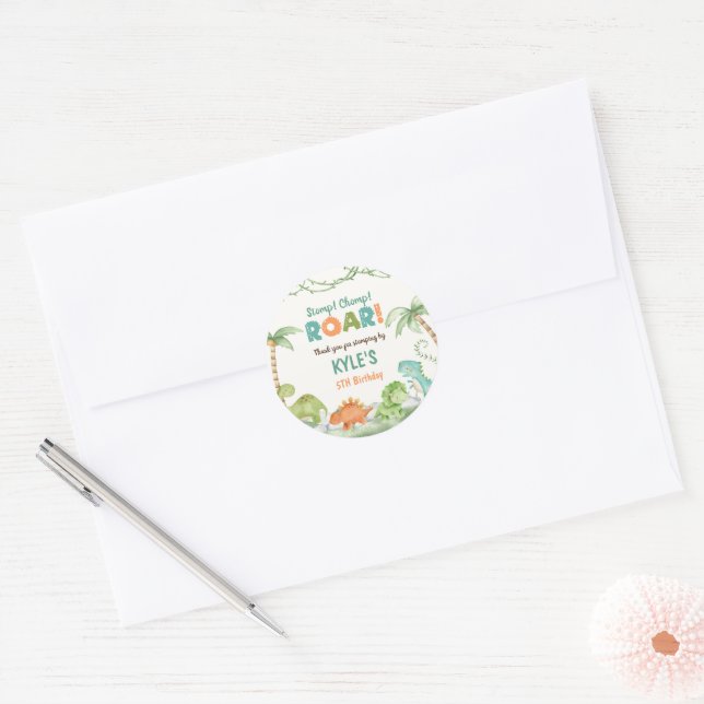 Sticker Rond Aquarelle Dinosaur Anniversaire (Enveloppe)