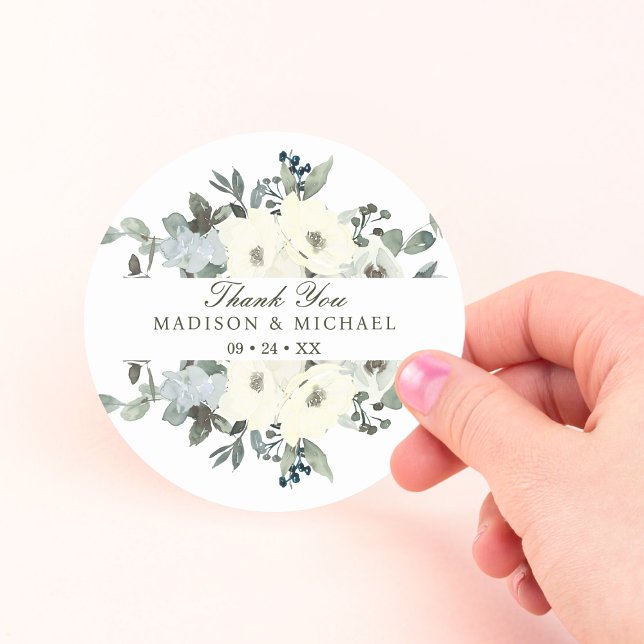 Sticker Rond Aquarelle d'ivoire Floral Mariage (Créateur téléchargé)