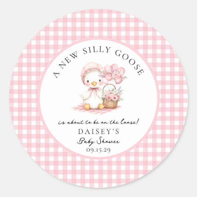 Sticker Rond Aquarelle d'oie soie Baby shower fille (Devant)