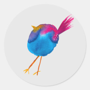 Sticker Rond Aquarelle d'oiseau bleu