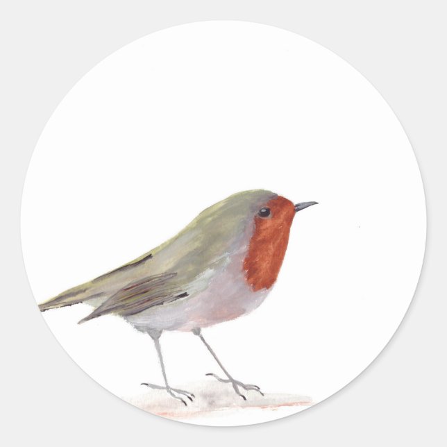 Sticker Rond Aquarelle d'oiseau Robin hiver Festif Noël (Devant)