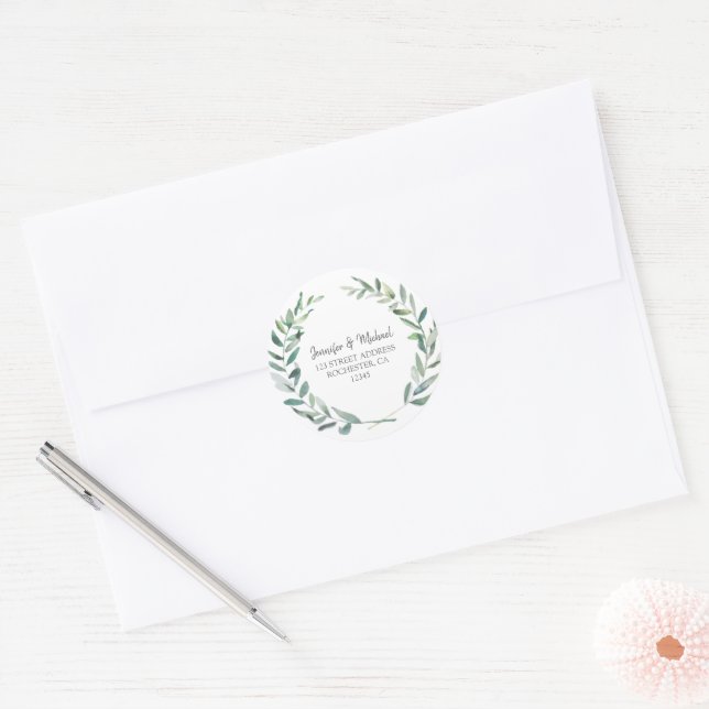 Sticker Rond Aquarelle d'olive botanique phoques Mariages feuil (Enveloppe)