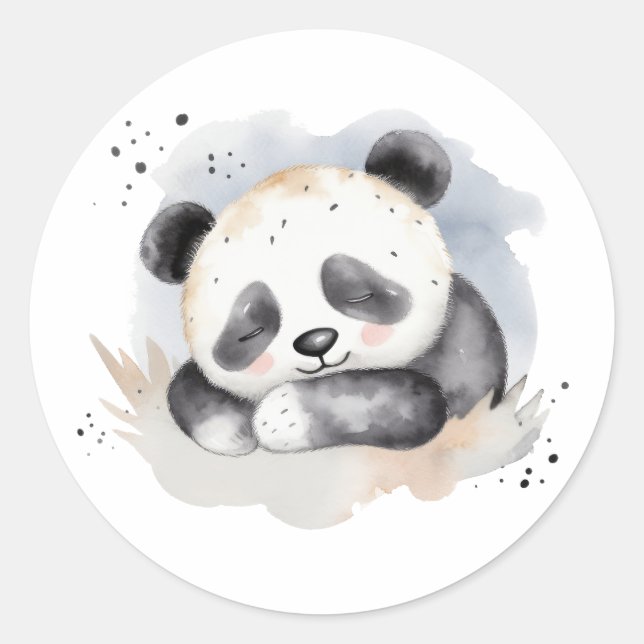 Sticker Rond Aquarelle dormante Bébé Panda Ours (Devant)