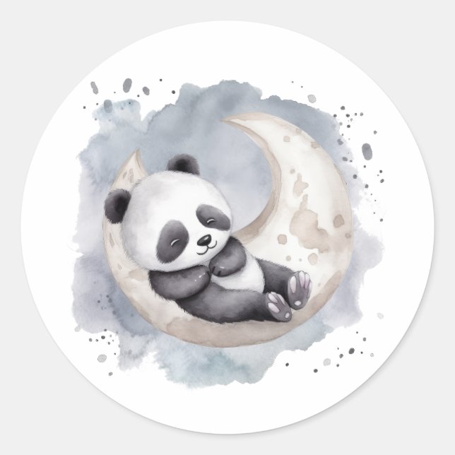 Sticker Rond Aquarelle dormante Croissant Lune Baby Panda (Devant)