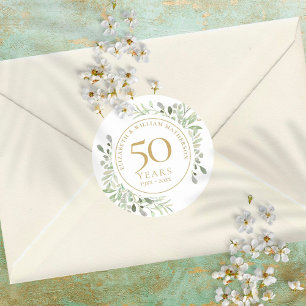 Sticker Rond Aquarelle Douce de Verdure 50e Anniversaire