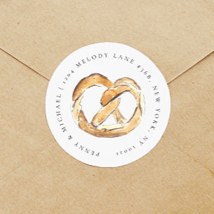 Sticker Rond Aquarelle douce Pretzel Adresse de retour
