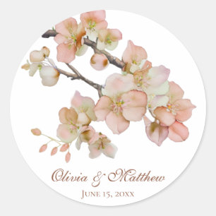 Sticker Rond Aquarelle douce rose orangé fleurs de printemps