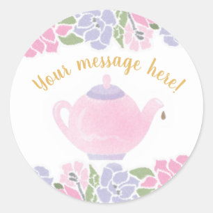 Sticker Rond Aquarelle du Baby shower à thé
