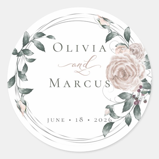 Sticker Rond Aquarelle Dusty Rose Argent Cadre (Devant)