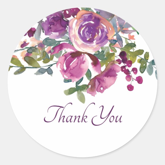 Sticker Rond Aquarelle Eggplant Merci fleuri violet Clas (Devant)