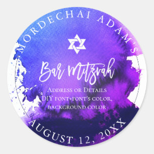 Sticker Rond Aquarelle électrique PixDezines Bar Mitzvah