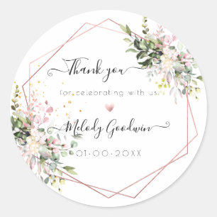 Sticker Rond Aquarelle Élégant Rose Pâle Eucalyptus Merci